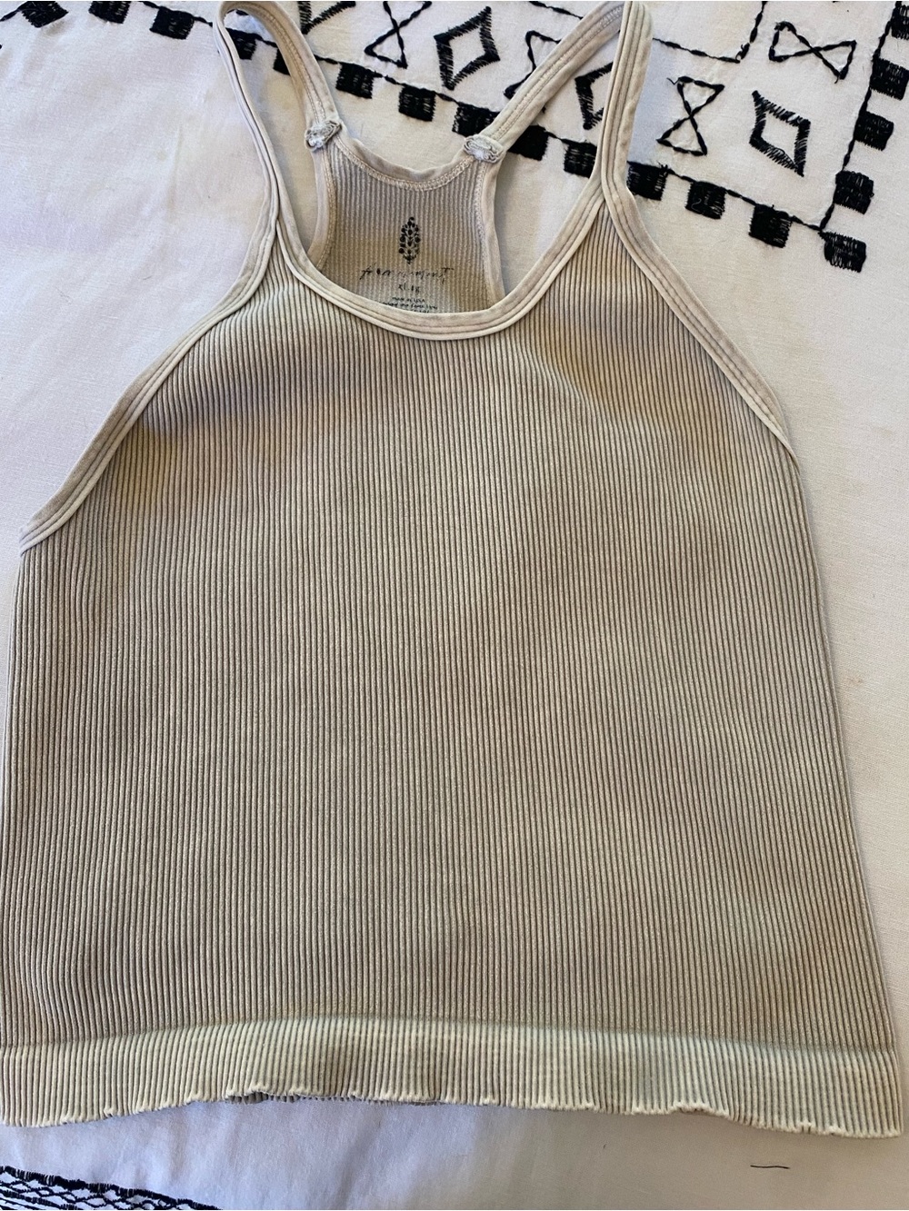 Free People Cream Ribbed Cropped Racerback Tank